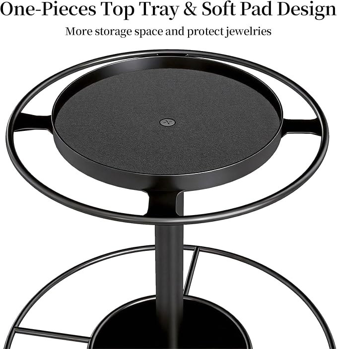 LSK 2-Tier Sunglass Organizer, Metal Glasses Stand with Storage Tray, Black | Sunglass Holder with Non-Slip Pad for Nightstand, Tabletop, Desk, Dresser, Hanging Up to 9 Pairs Sunlasses/Reading Glasses