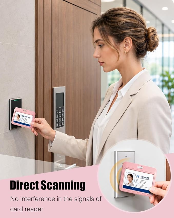Uniclife 3 Pack Sliding ID Badge Holder Pink Horizontal Hard Plastic Case with Clear Window Card Protector Pouch for Office School ID Credit Cards Proximity Key Cards Driver’s Licenses and Passes