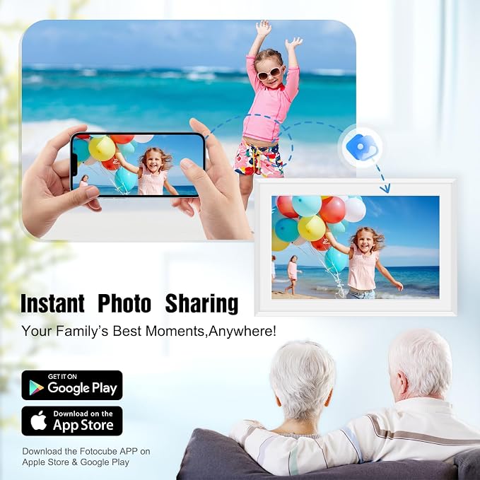 10.1" Smart Digital Calendar and Cloud Photo Frame Wall Planner with Chore Charts Meal Planning 32GB Storage 1280x800P IPS Touchscreen Desk Calendar Interactive Display for Family Schedules White