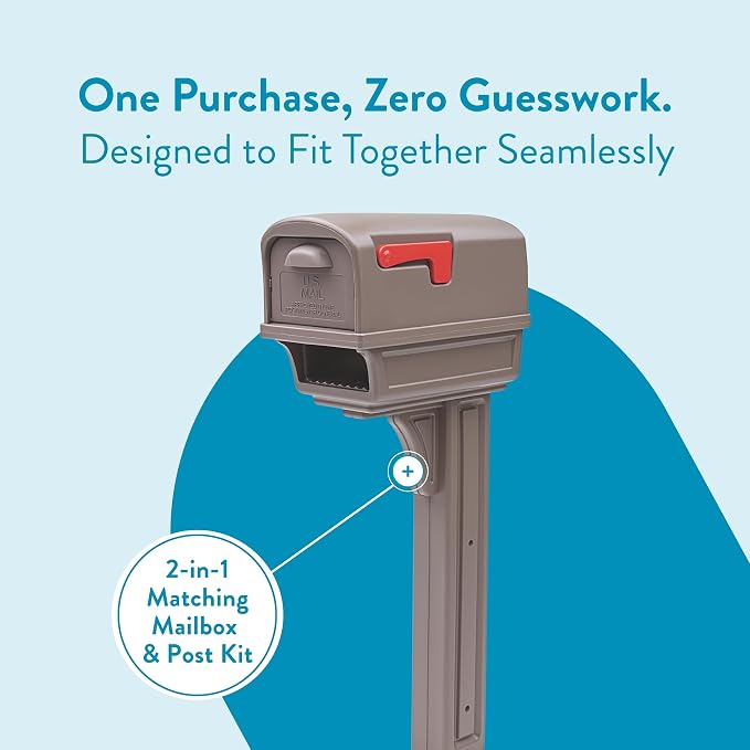 Architectural Mailboxes Gentry Mailbox with Post, Mocha, Large | Includes the matching post and all hardware. Durable plastic build with weather-resistant outdoor construction. USPS approved