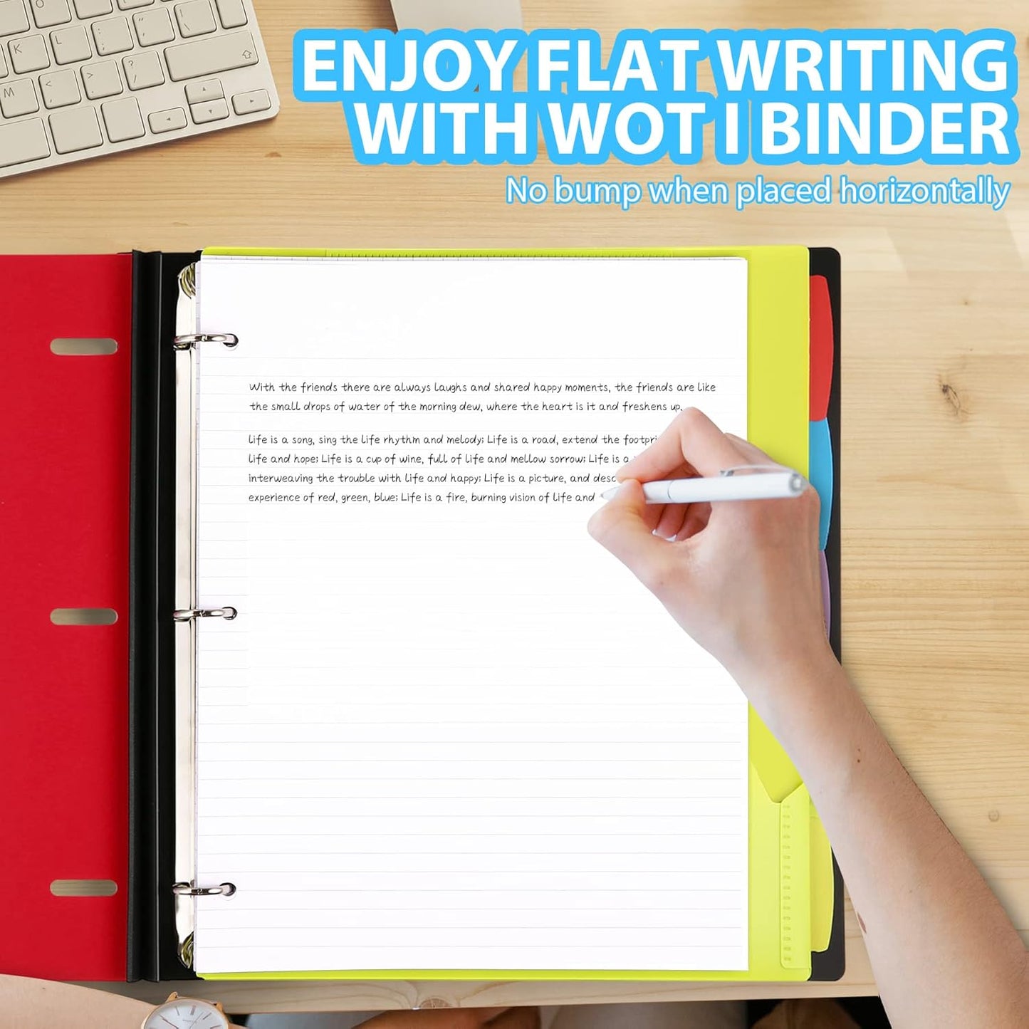 WOT I 1-Pack Telescoping 3 Ring Binder Notebook - Customizable Cover, 5 Dividers & Pocket Folder in One Slim Organizer (60 Sheets Included), Red