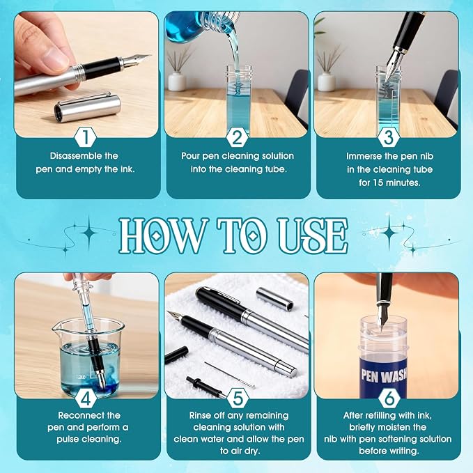 6.7Oz Fountain Pen Cleaner, Fountain Pen Cleaning Kit, Effective Cleaning | Fountain Pen Flush, It Won't Damage The Nib, is Suitable for Cleaning Fountain Pen Nibs and Extends the Life of the Pen