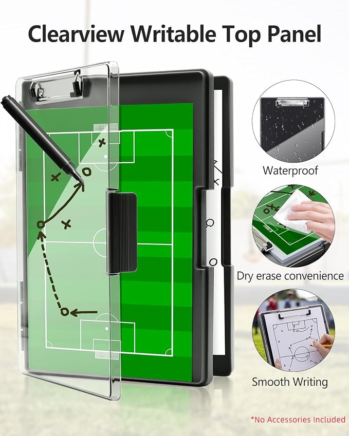 Clearview Clipboard with 2 Storage, Dry Erase 8.5x11 Heavy Duty ClipBoards - High Capacity Coaches Clip Board with Pen Holder - Side Opening Plastic Nursing Clip Case - Black