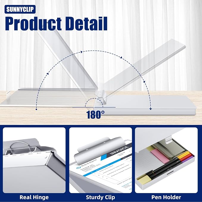 Metal Clipboard with Storage, Letter Size Form Holder Portfolio Aluminum Metal Binder with High Capacity Clip Posse Box - Surface for Legal Size Paper, for Office Business Professionals Stationer