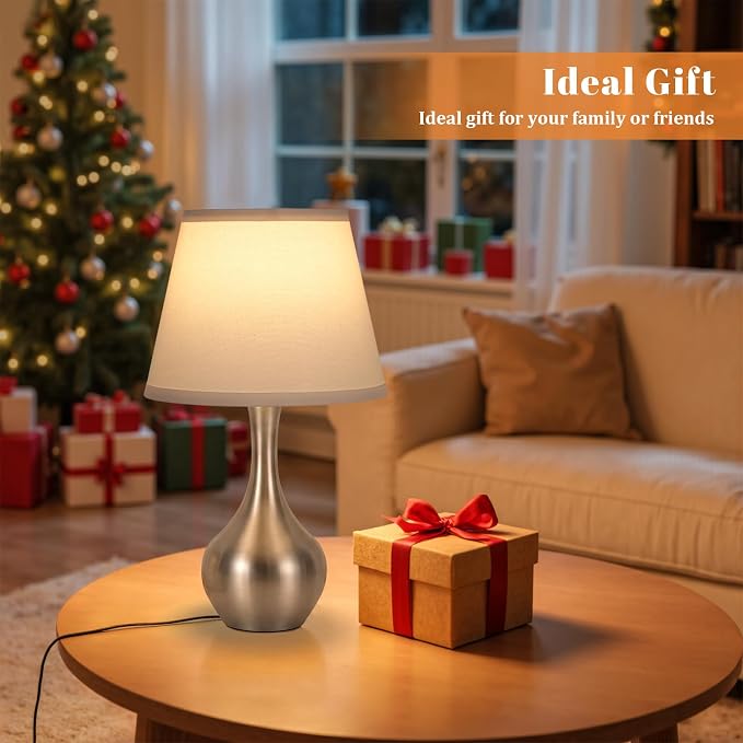 16.1" Touch Table Lamp for Nightstand, 3 Way Dimmable Small Bedroom Lamp | Touch Control, Bulb Included, Silver Bedside Lamps for Desk, Night Stands, Living Room, End Table, Corded