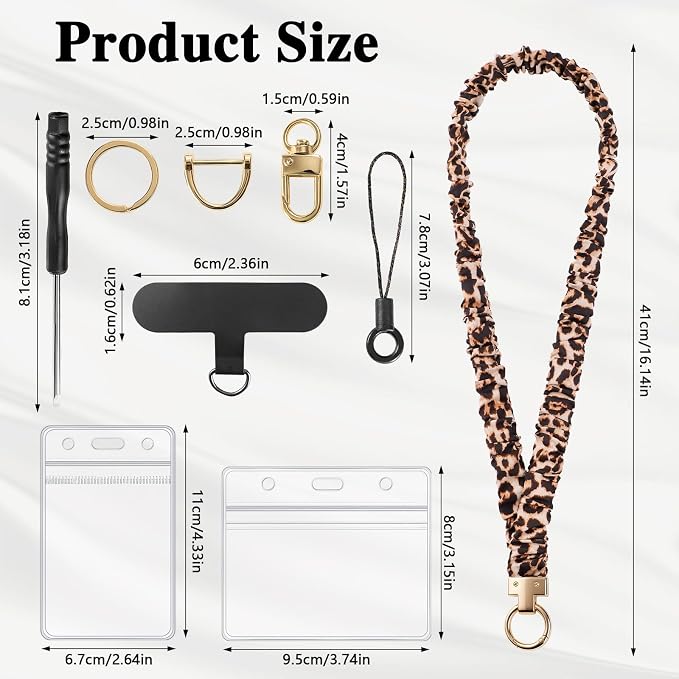 Scrunchie Lanyard for ID Badges & Keychain, Teacher Lanyards Leopard Print | Stretchy lanyard, retractable card access, 2 waterproof holders, phone tab and metal clip, soft for daily wear