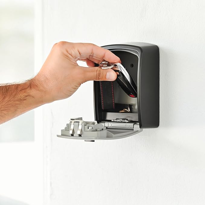 Iron Lock® XXL Wall Mount Key Lock Box, Outdoor Combination Code (Grey) | Fits 20-30 spares plus fobs & cards; unique built-in tray so keys don't fall out; dial cover; screws & anchors included