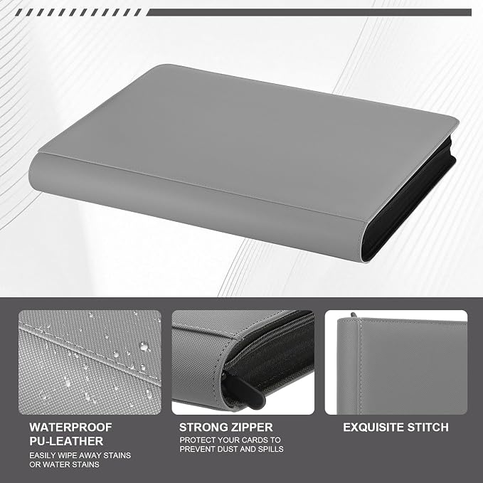 16 Pocket Toploader Binder,Holds 640 Top Loaders,Top Loader Binder for 3" x 4"Rigid Cards,Sleeves Card Collection Binder,20 Double Sided Pages,Compatible with Trading & Sports Holder (16Dark Grey)