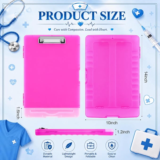 Crtiin 6 Pcs Colored Clipboard with Storage, 8.5 x 11 Inch Heavy Duty Plastic Nursing Clipboard Folder with Pen Holder A4 Medical Holder for Nurse Doctor Teacher Office, Organization (Candy Color)