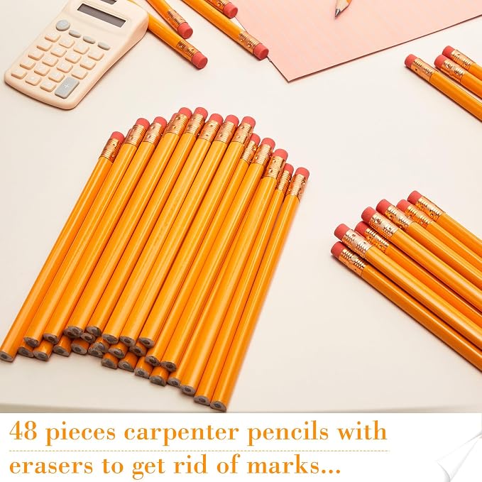 Fainne 48 Pack Jumbo Carpenter Pencils Woodworking Marking with Black Core Thick Flat Construction Pencils for Woodworkers Framers DIY Projects and Contractors(Orange)