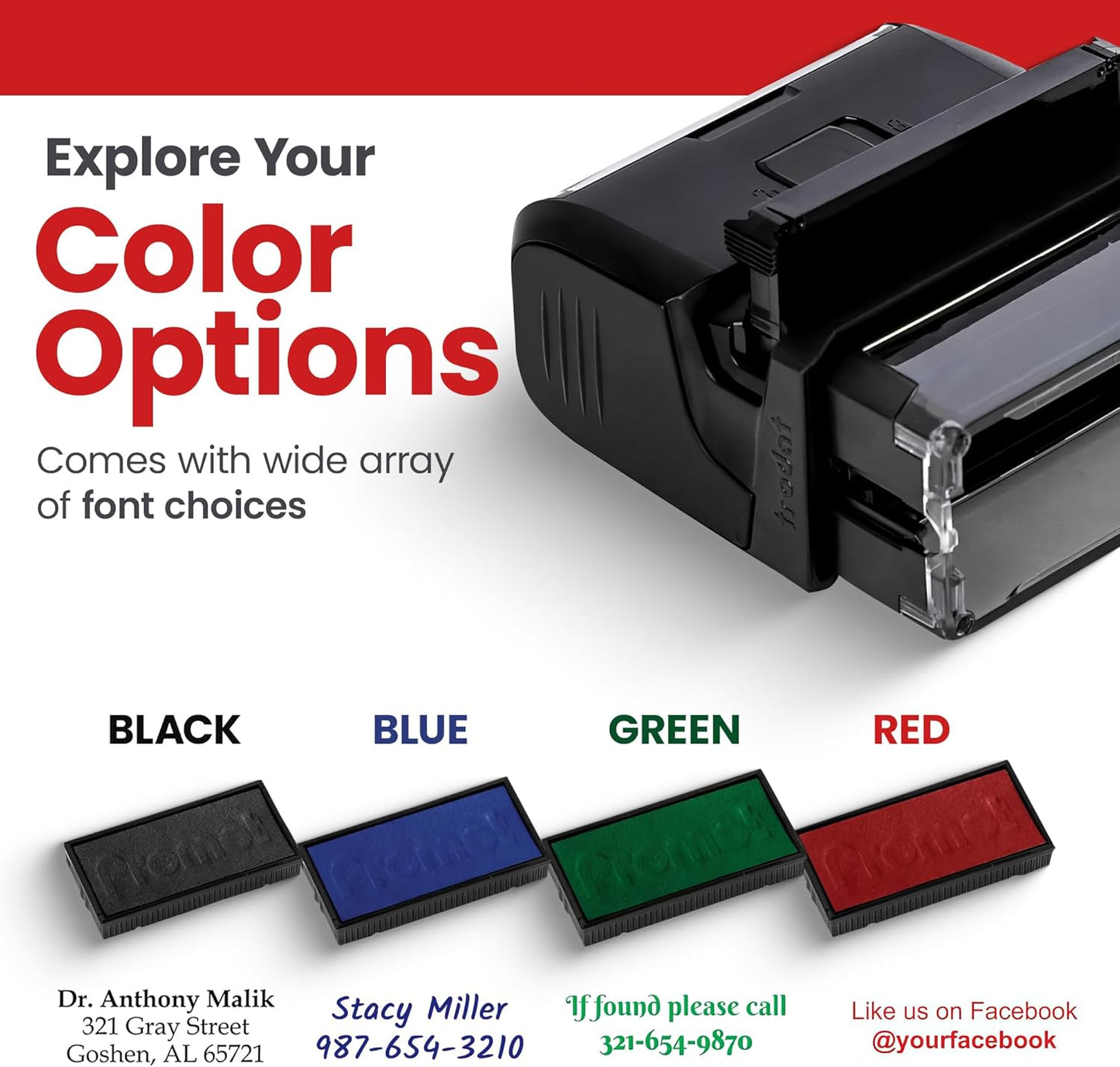 Promot Self Inking Stamp - Extra Large Wide Custom Stamp for Name, Address, Office, or Business Use - Up to 8-Line Personalized Rubber Stamp - Customizable Font & Ink Color - Personalized Name Stamp