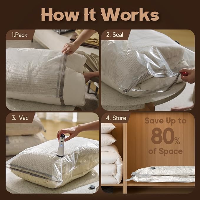 Vacbird Jumbo Vacuum Storage Bags for Bedding, Blanket Storage Space Saver | Jumbo Capacity for Bulky Bedding, Transparent Design, Electric Pump Replaces Vacuum Cleaner for Fast Easy Compression