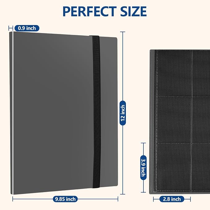 Card Binder, EDUDIIU 9 Pockets Premium Trading Card Binders, Cards Collection Binder Album, Side Loading Yugioh Holder Book for Sport, Football, Baseball Collector - Grey