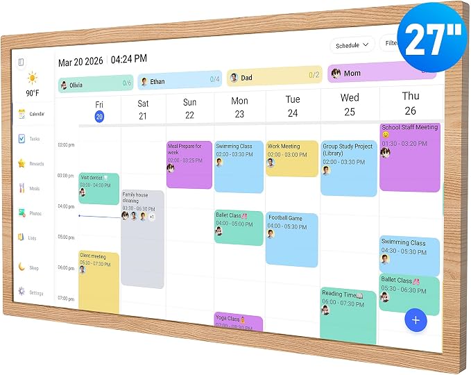 Digital Calendar – 27 Inch Electronic Wall Calendar & Chore Chart, Smart Family Organizer with Interactive Touchscreen Display, Wall Mount in Portrait or Landscape