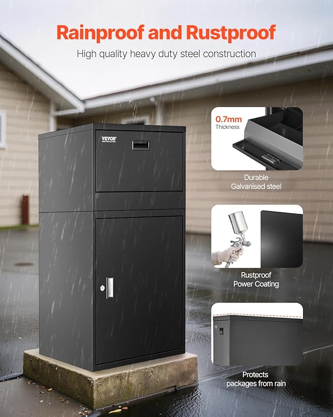 VEVOR Package Delivery Boxes for Outside, 38.6 in Mailbox for Parcel with Lock, Galvanized Steel Package Drop Box with Anti-Theft Design, Weather-Resistant Package Mailbox for Home and Office, Black