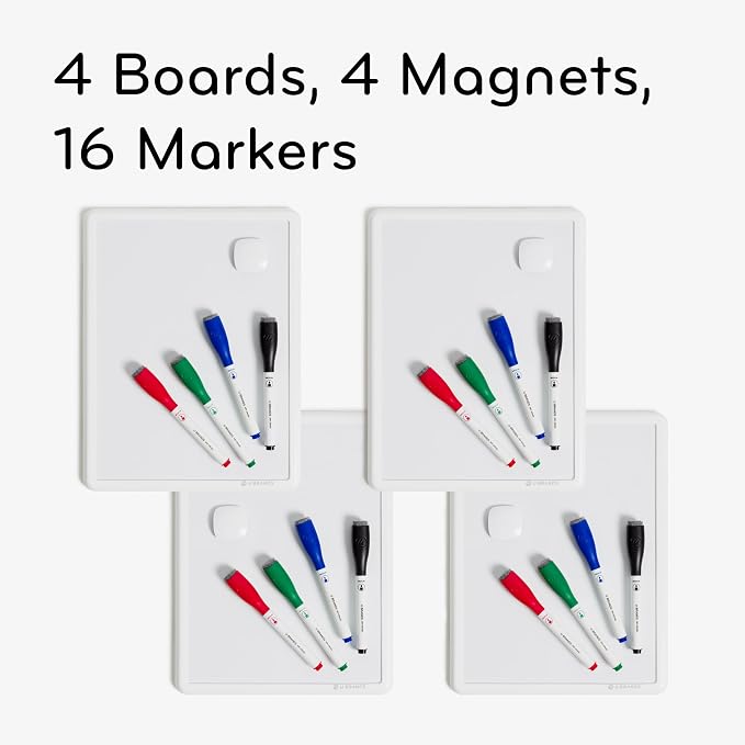 U Brands Contempo Magnetic Dry Erase Board White Board Bundle, 8.5" x 11", White Modern Frame, Includes 4 Boards, 16 Markers and 4 Magnets