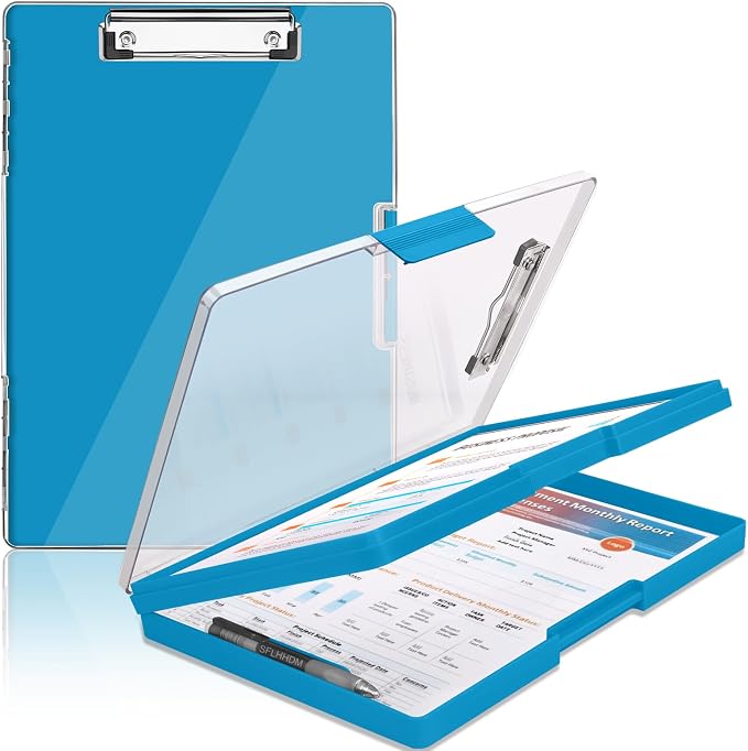 SFLHHDM Clipboard with Storage,Heavy Duty Clip Boards 8.5x11 with 2 Storage Case,Clear Visible Panel Storage Clipboards,Side Opening Nursing Clipboard Folder for Office Supplies (Royal Blue)