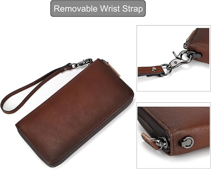 Genuine Leather Long Wallet for Men, Large Capacity Purse Clutch Bag Handbag Checkbook Cash Credit Cards Phone Holder | Large Capacity
