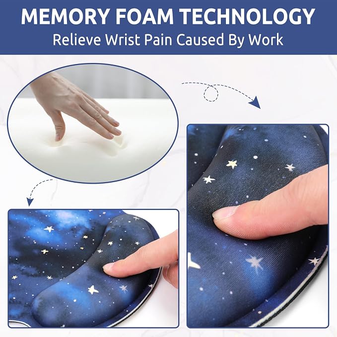 KONVINIT Ergonomic Mouse Pad with Wrist Rest, Small Mousepad with Non-Slip Rubber Base and Smooth Surface, Blue Mouse Pads for Desk, Office Desk Accessories