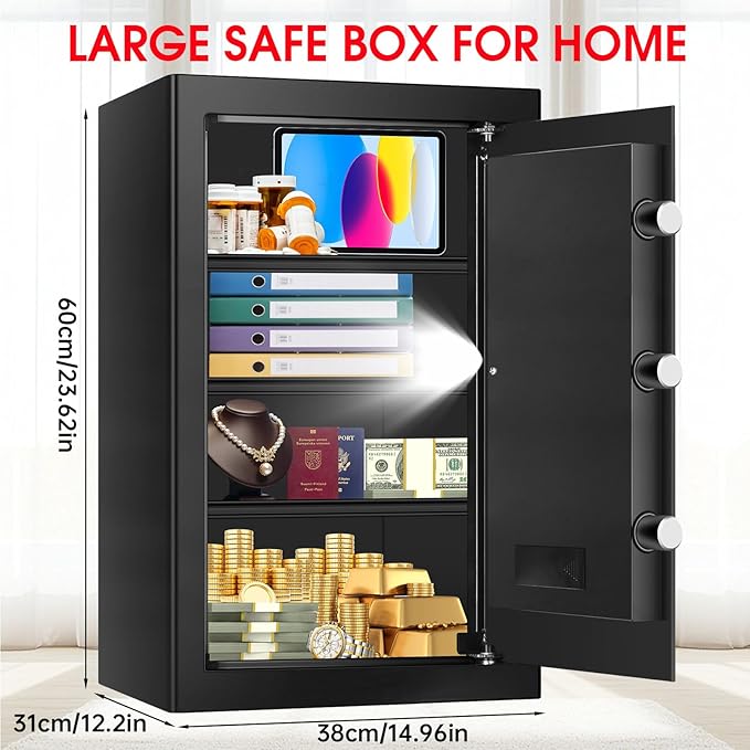 5.2 Cuft Large Floor Safe, Heavy Duty Fire Proof Safes for Home Use with Digital Keypad, Removable Shelves and Alarm System, Anti-theft Home Safe for Documents Money