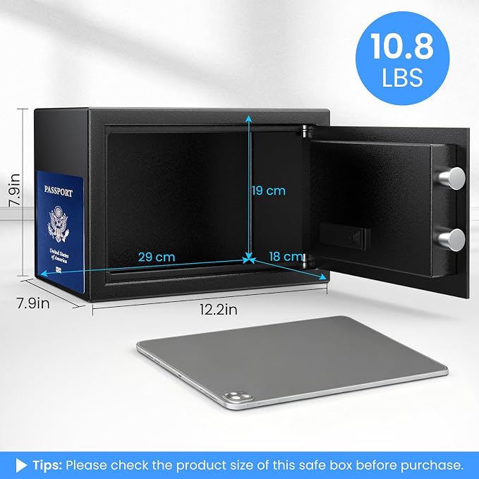 Small Smart Biometric Safe Box for Home, (6.5"D x 7"W x 6.5"H) | Mini Safes with Anti-Theft Dual Alerts, Mute Mode, Digital Security Money Safe for Cash, Jewelry, Business(without Shelf)