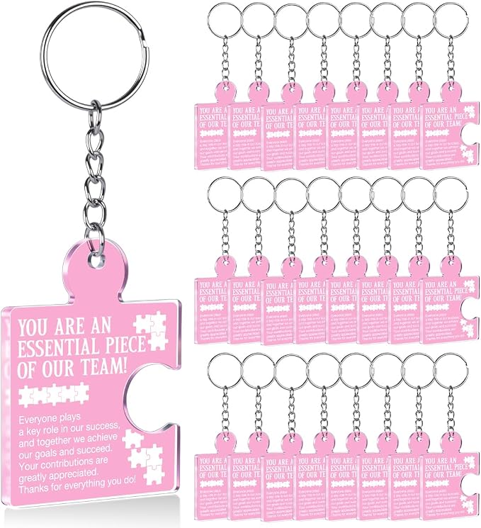 Team Appreciation Gifts Bulk Thank You Keychains for Coworkers | Gift Set for Employee, Staff, Teachers, Teamwork Puzzle Piece Keyring, Acrylic