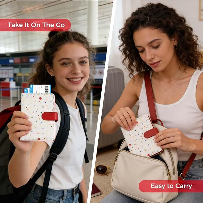 Melsbrinna Rfid Passport Holder for Travel women/Men, Cute Passport Wallet Rfid Blocking Card Slots, Rfid Passport Cover/CaseTravel Wallet, Passport Book Holder (1, apple red a)