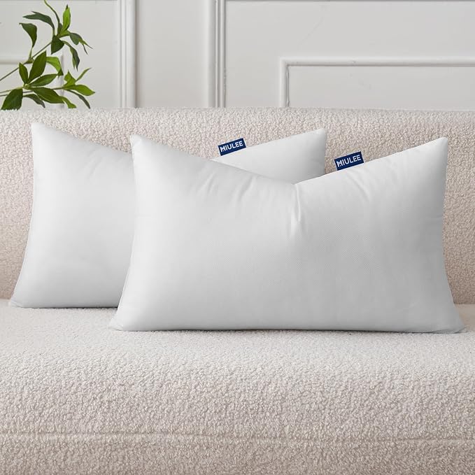 MIULEE Pillow Insert 12x20 Inch Set of 2 Decorative Throw Pillow Inserts | Premium Fluffy Pillow Forms Sham Stuffer for Sofa Couch Living Room