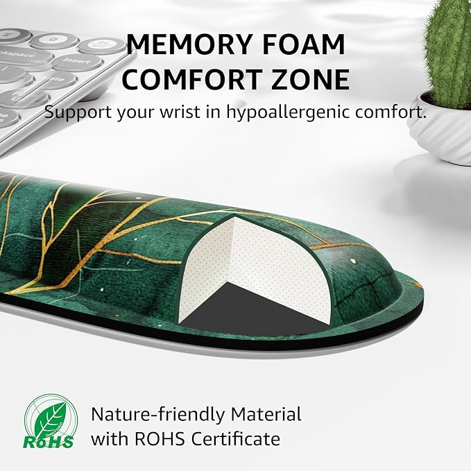 KTRIO Keyboard Wrist Rest & Mouse Pad with Wrist Rest, Green Leaves | Memory Foam Wrist Support, Ergonomic Design, Non-Slip Base, Office and Home Use