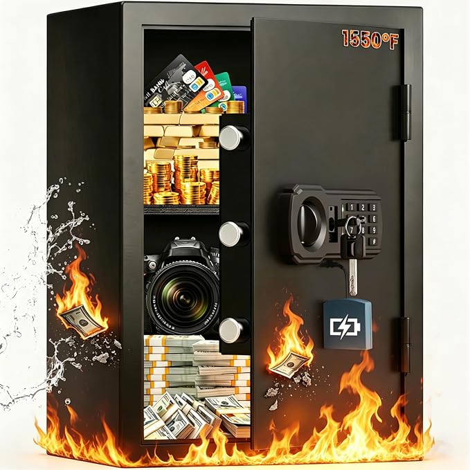 Fireproof Safe Box | 1550℉ 35-Min Real Test Fire Safe | 3.6 Cuft Large Safe | 35Lbs Heavy Duty Fire Safe Box | 3 Quick Access Unlock | Anti-Theft Alarm & Wall Mount | for Home Office Cash Document