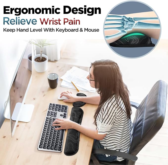 Gimars Enlarge Silky and Superfine Fabric Gel Memory Foam Keyboard Wrist Rest Set, Ergonomic Keyboard Mouse Wrist Support for Typing Pain Relief, Comfort for Office, Gaming, Computer-Map Pattern