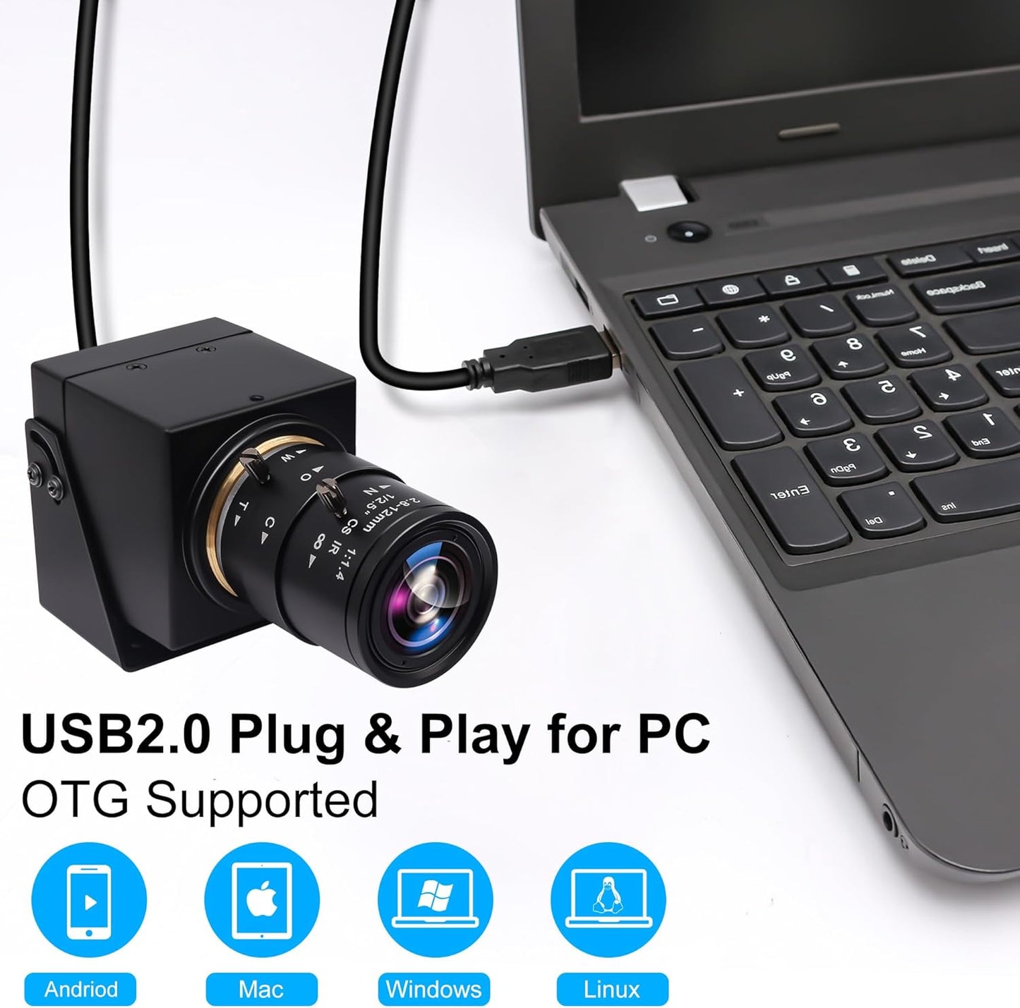 SVPRO 4K Webcam - HDMI/USB Dual Interface, Manual Zoom, 2.8-12mm CS Mount Lens for Close-up, CMOS IMX415 Industrial Camera for Machine Vision