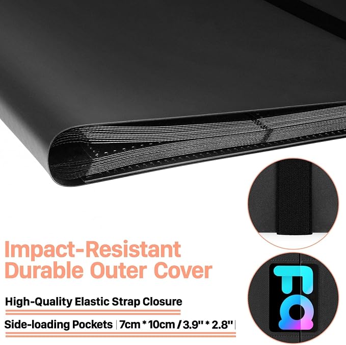 【2026】Trading Card Binder 9 Pocket, Premium Sports Collection Binder Game Cards Book with Sleeves Side Loading, Anti-open Strap Double Sided Waterproof 360 Card Folder
