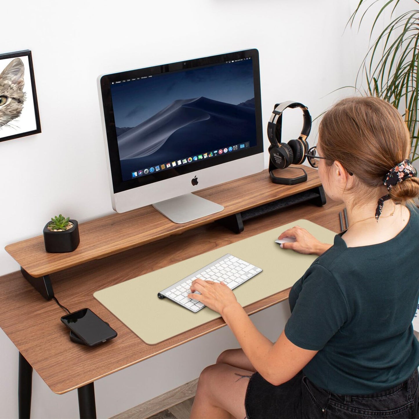 Aothia Double-Sided PU Leather Desk Pad - 36"x17" Non-Slip Large Mouse Pad & Desk Mat for Office, Home - Waterproof, Easy to Clean, Durable Dual-Sided Surface (Sand Beige)