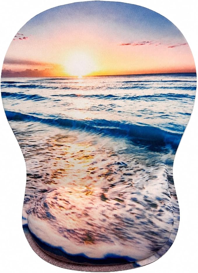 Mouse Pad with Wrist Rest Ergonomic Memory Foam Support, Non-Slip Rubber Base, Comfortable Typing Cushion for Home Office Computer Laptop, Beach