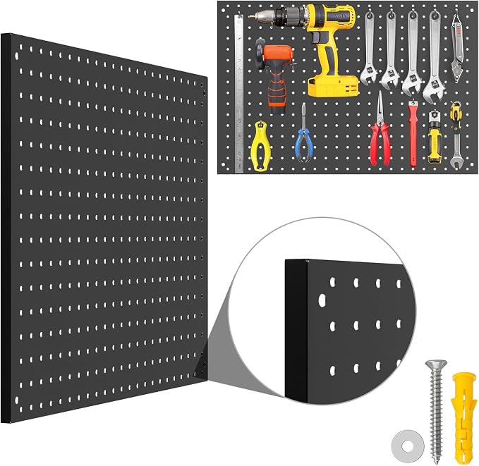 Peg Board, 3 Pack Metal Pegboard Panels Black Pegboards Wall Organizer with Frame Large Heavy Duty Peg Board with Hooks for Walls Home, Garage Tool Storage, Office, Craft Room, Kitchen 24”×16”