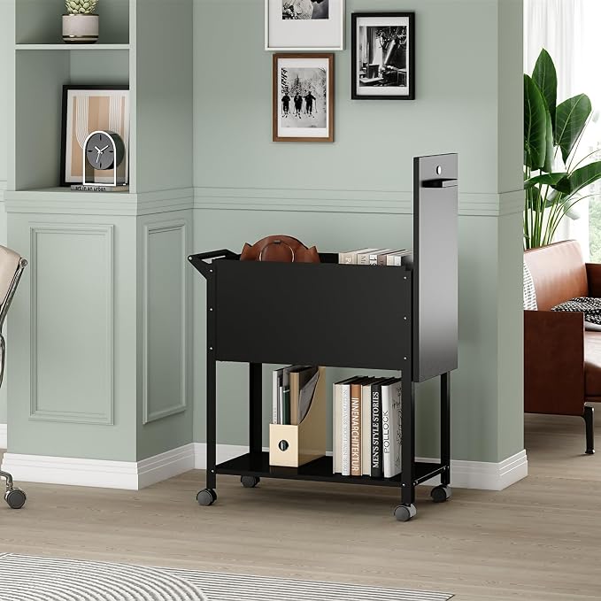 Metal Rolling File Storage Cart with Wheels, Mobile File Cabinet with Lock, Filing Cabinet Organizer for Legal/A4 (Black)