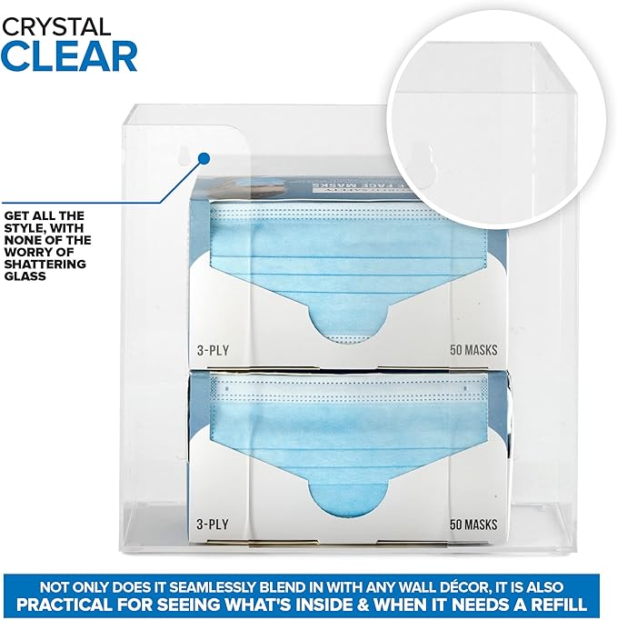 Stock Your Home Double Acrylic Gloves Dispenser, Tissue Box Shelf, Glove Holder Wall Mount, For Kitchen, Cleaning Closet, Lab, Exam, Office