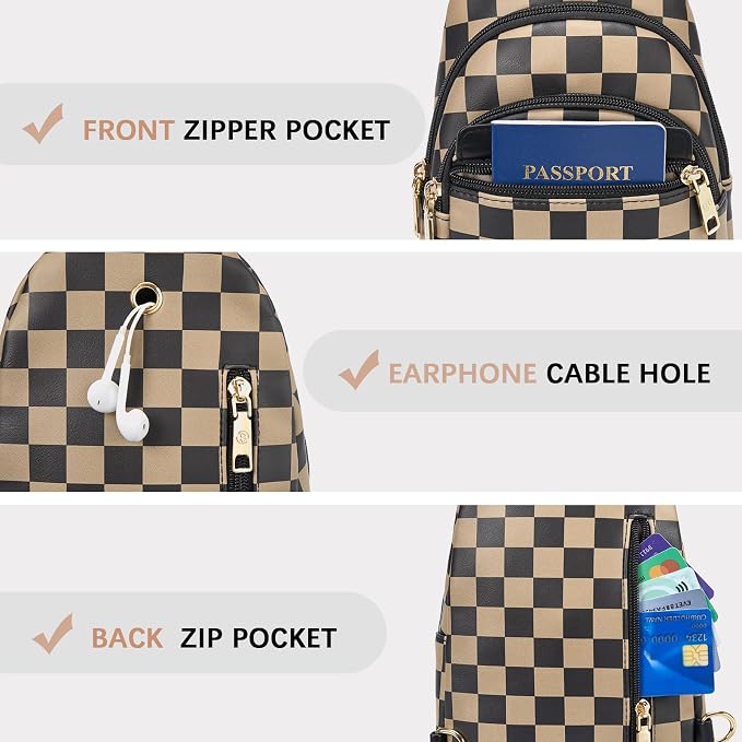 BOSTANTEN Sling Bag for Women Leather Crossbody Bags Fanny Pack Chest Bag for Travel | Adjustable Wide Strap, Small, Anti Theft, Lightweight, Multi Pockets and Carrying Way, Card Slot, Cute Trendy for Everyday