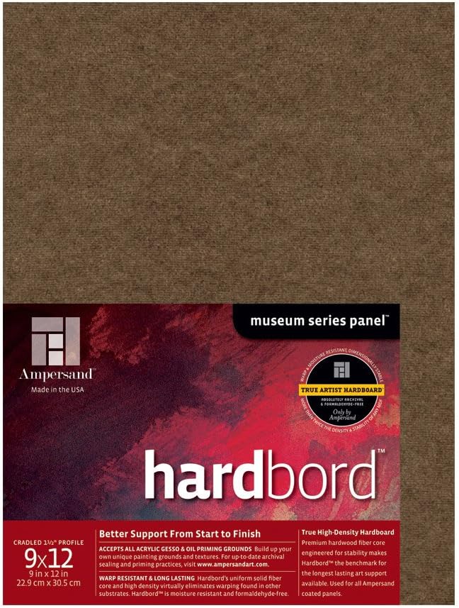 Ampersand Art Supply Hardboard Wood Painting Panel: Museum Series Hardbord, 9" x 12", 1-1/2 Inch Cradled Profile