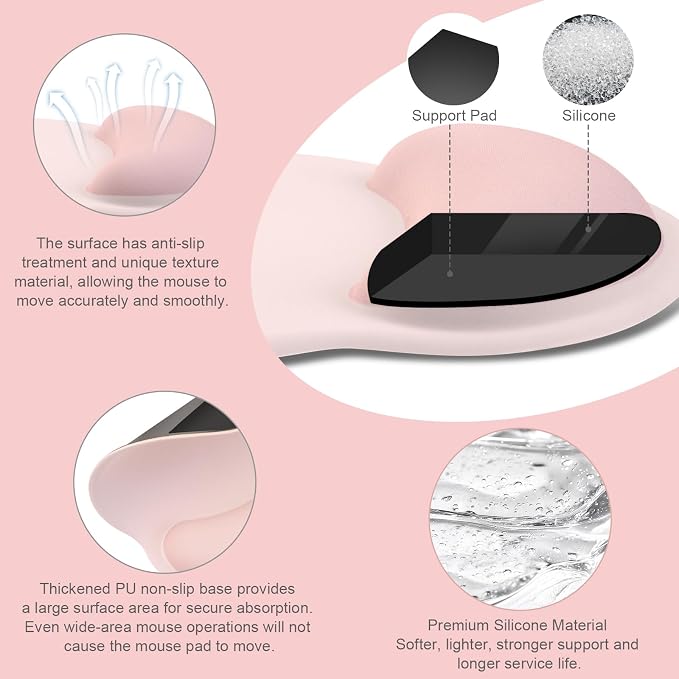 MOSISO Wrist Rest Support for Mouse Pad&Keyboard Set, Chalk Pink | Streamline Ergonomic Mousepad&Coaster Non-Slip Base Home/Office Pain Relief&Easy Typing Pad with Soft Cloth&Silicone Lining