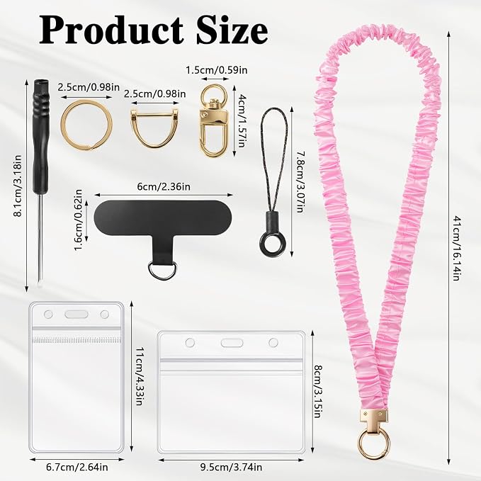 Prudiut Scrunchie Lanyard for Id Badges, Retractable Teacher Lanyards Cute Stretchy Scrunchie Lanyard with Id Holder for Women (Pink)