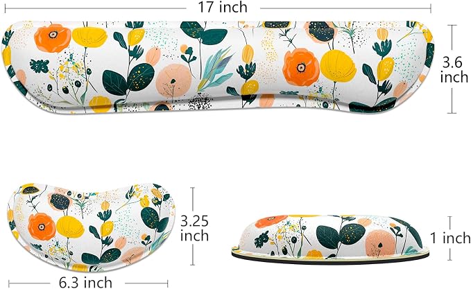 Dapesuom Enlarge Keyboard Wrist Rest, Memory Foam Wrist Cushion for Desk Mats Support, Typing Pain Relief Keyboard Mouse Pad Rests Set with Non-Slip Base for Gaming Laptop Computer, Flowers & Herbs