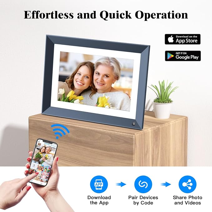 Digital Picture Frame 10.1-inch WiFi-Photo-Frame - 16GB 1920 * 1200 IPS Touch Screen Digital Frame, Slideshow, Auto Rotate, Load Photos Videos from Phone via App or Email, Birthday Gifts for Mom Dad