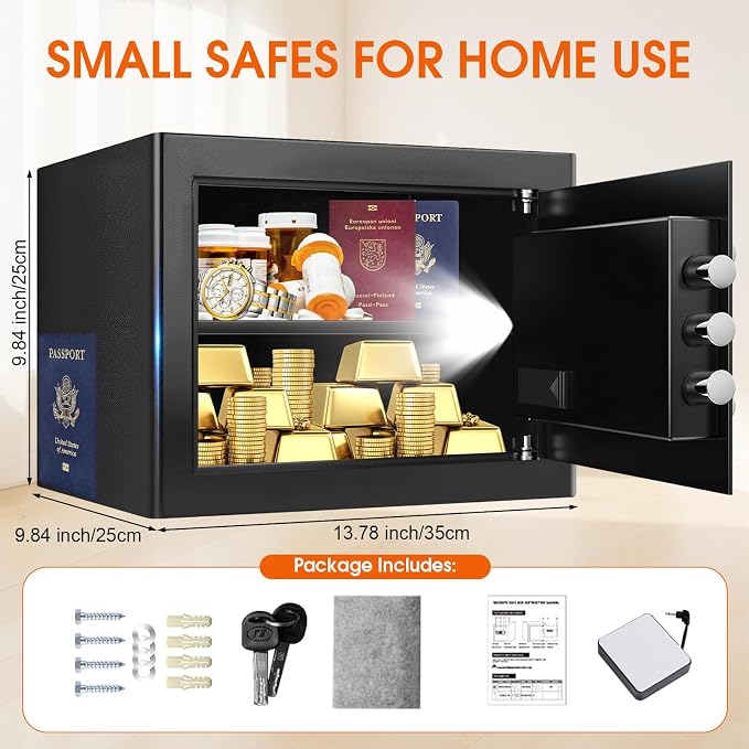 1.3 Cuft Small Fireproof Safe for Home, Personal Security Fire Safe Box with Digital Keypad, Spare Key and Removable Shelf, Home Safes Water and Fireproof for Money, Jewelry