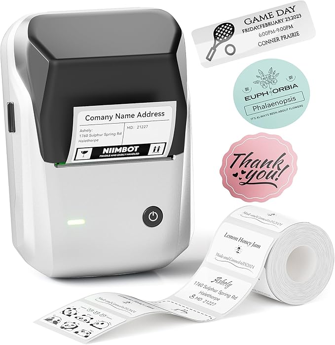 NIIMBOT B1 Label Maker Machine, Thermal Label Printer Easy to Use for Office, Home, Business, Came with 1 Roll White Label(Sliver)