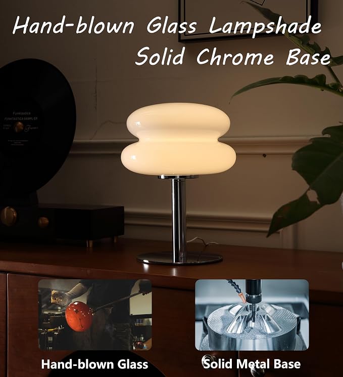 Glivpny Mushroom Table Lamp, Mid Century Modern Decor Lamp(White) | Cool Desk Lamps for Bedroom,Vintage Dimmable Bedside Small Cute Lamps, House Warming Gifts New Home Decor
