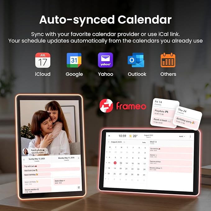 ApoloSign Neon Light Digital Picture Frame, Desk Digital Calendar, Auto-synced Schedule via Frameo App - 10.1" HD Touchscreen | AI Color-Changing LED | Share Photo/Video Instantly | Gift for Parents