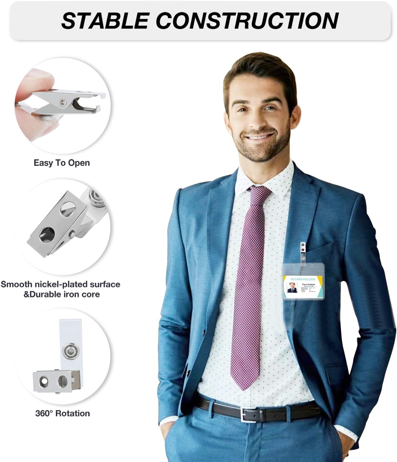 100 Pcs Badge Holders with Clip Extra Thick Clear Name Tag Holder Card Holders Plastic Horizontal Name Badge Holder with Waterproof Resealable Zip