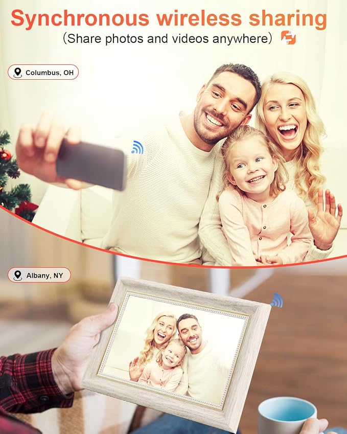 Frameo Digital Frame 10.1 Inch WiFi Digital Photo Frame with 32GB Storage, 1280x800 HD IPS Touch Screen Picture Frames with Frameo APP, Long Distance Realationship Gifts, Elderly Tech-Nordic White